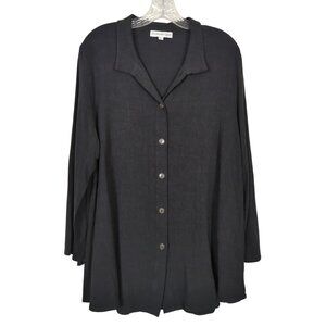 Christopher Calvin Women’s Blouse Black Sz L Button Front Linen Blend Tunic Top